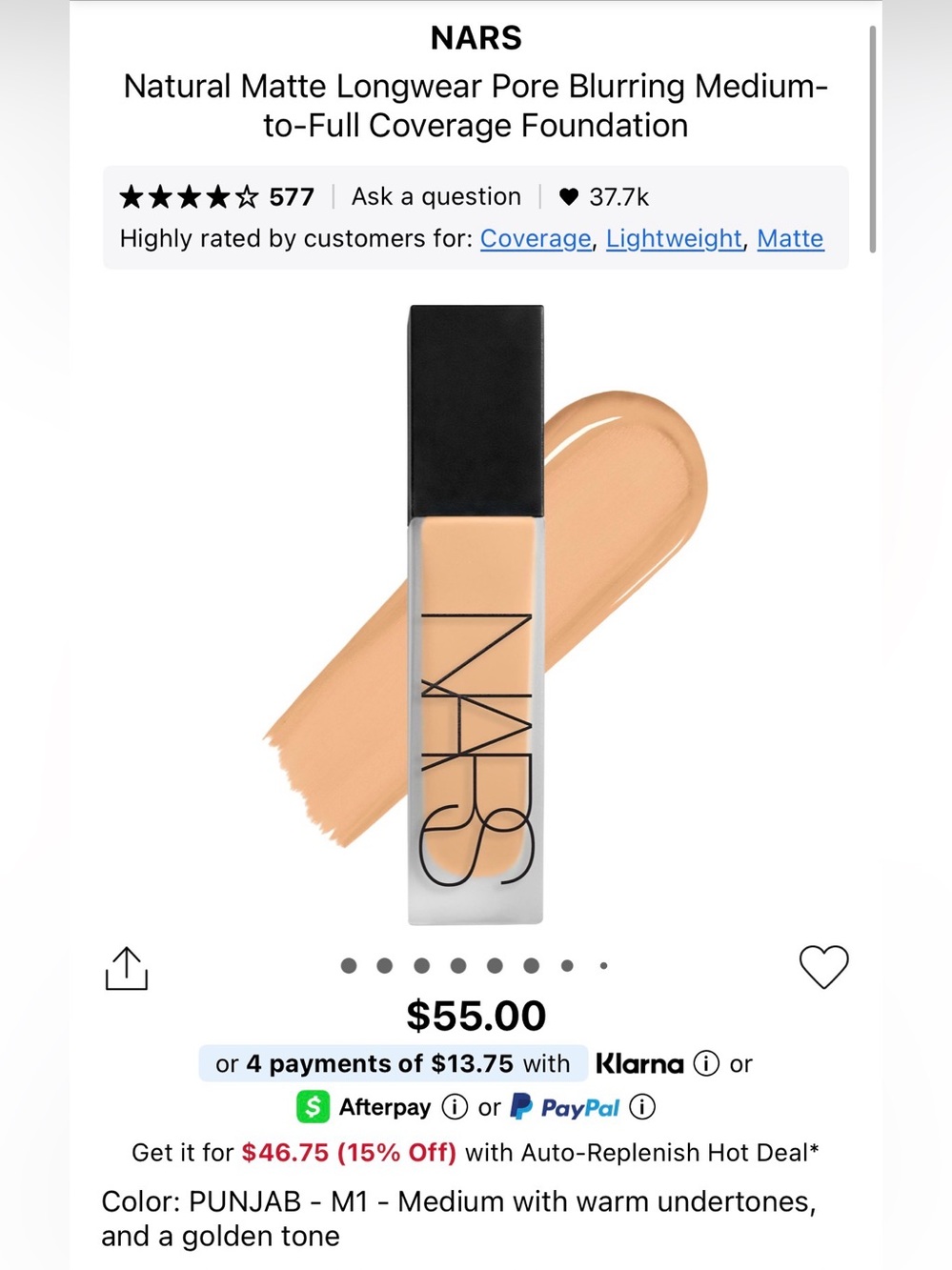 NEW NARS Longwear Foundation - Punjab